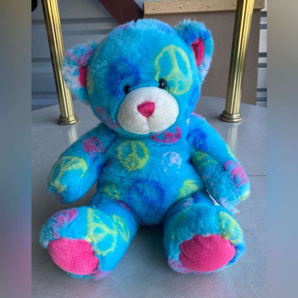 Build-A-Bear Blue and Pink Peace Sign Stuffed Animal Plush ☮️✌🏼